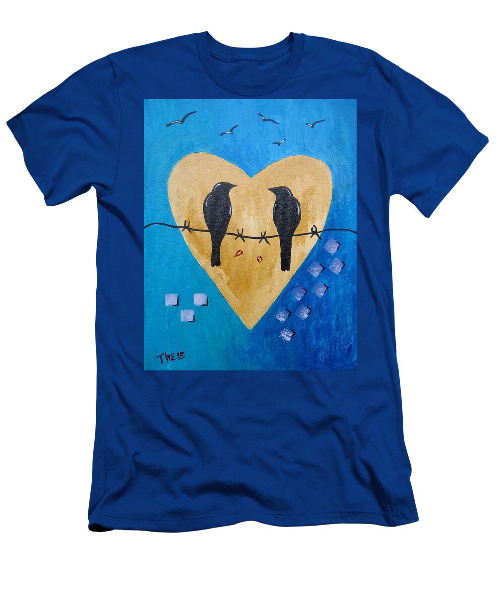 Black Birds T-Shirt featuring the painting Love Birds by Suzanne Theis