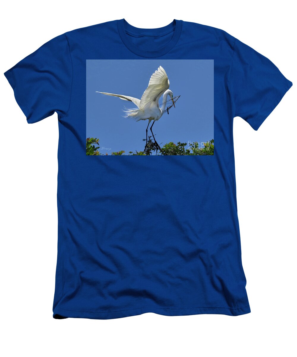 Egret T-Shirt featuring the photograph Maintaining the Nest by Jennie Breeze