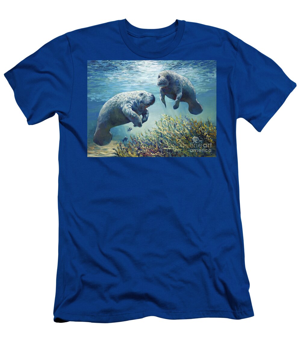 Manatees T-Shirt featuring the painting Manatee's by Laurie Snow Hein