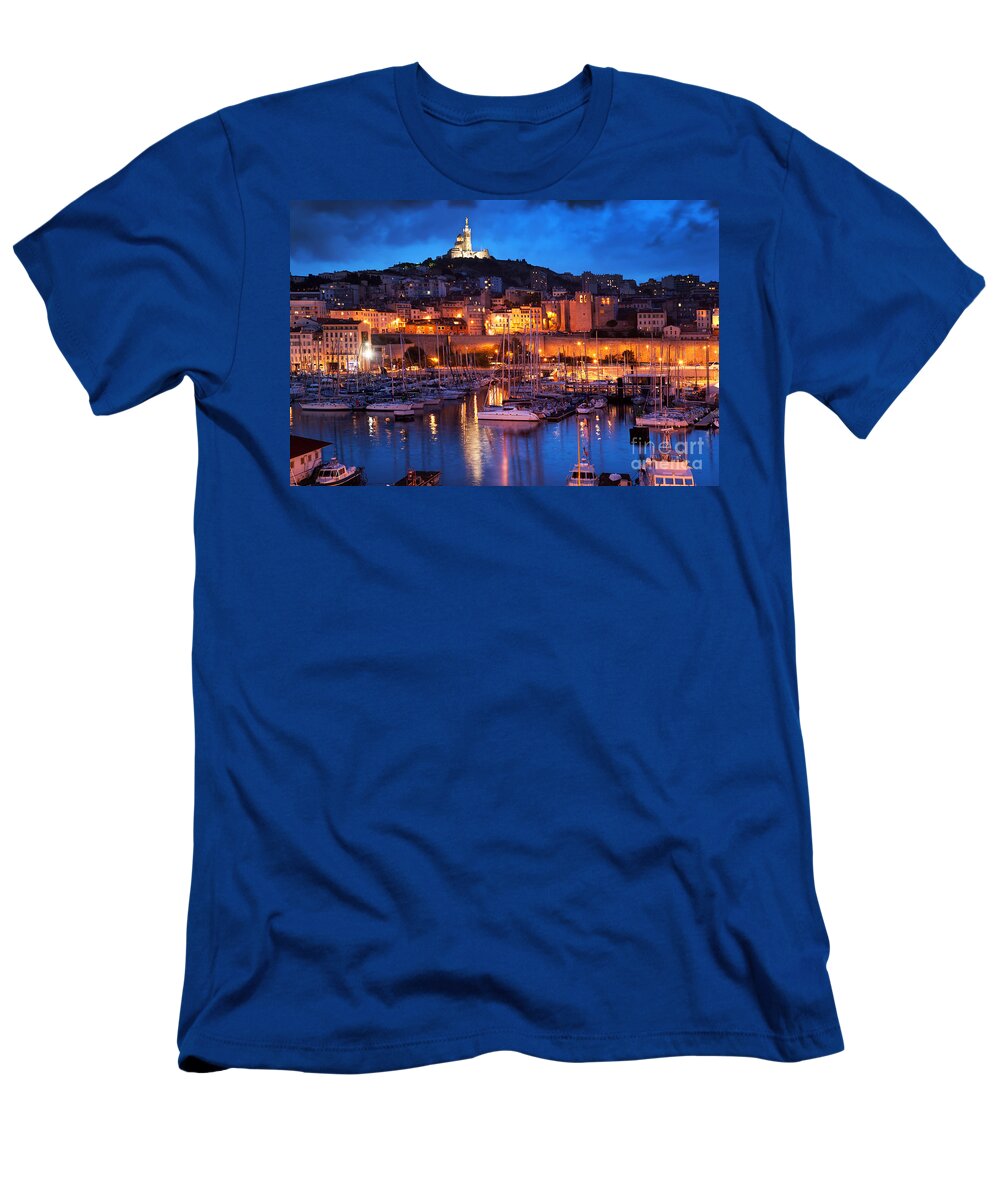 Marseille T-Shirt featuring the photograph Marseille France panorama at night by Michal Bednarek