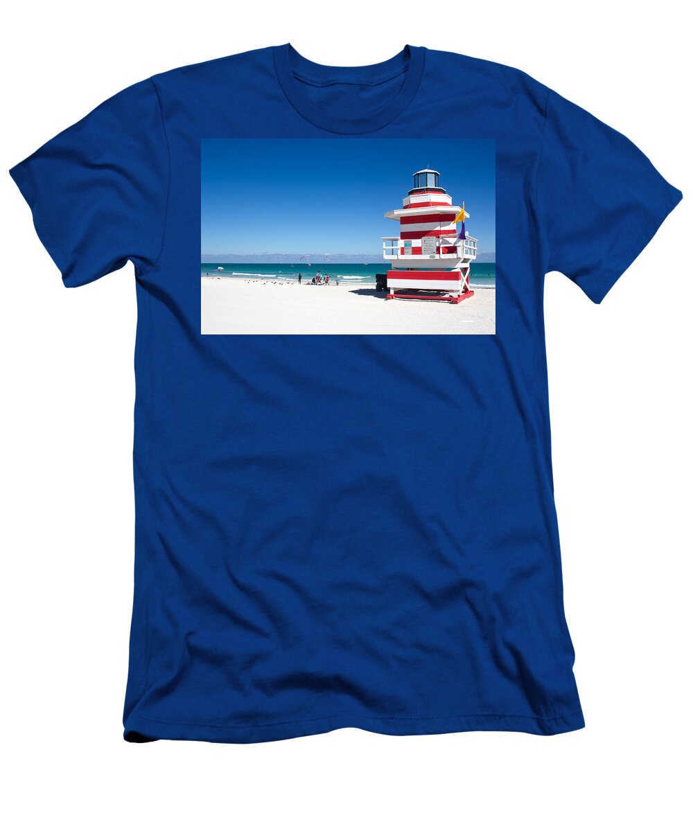 Miami Beach T-Shirt featuring the photograph Lifeguard House in Miami Beach Series 12 by Carlos Diaz