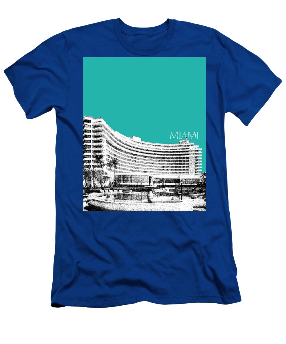 Architecture T-Shirt featuring the digital art Miami Skyline Fontainebleau Hotel - Teal by DB Artist