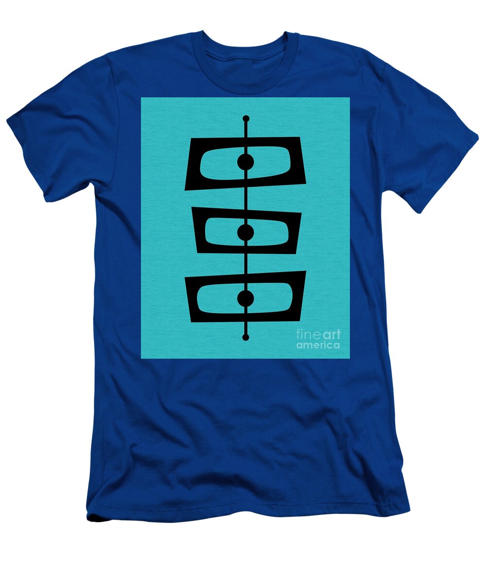 Blue T-Shirt featuring the digital art Mid Century Shapes on Turquoise by Donna Mibus