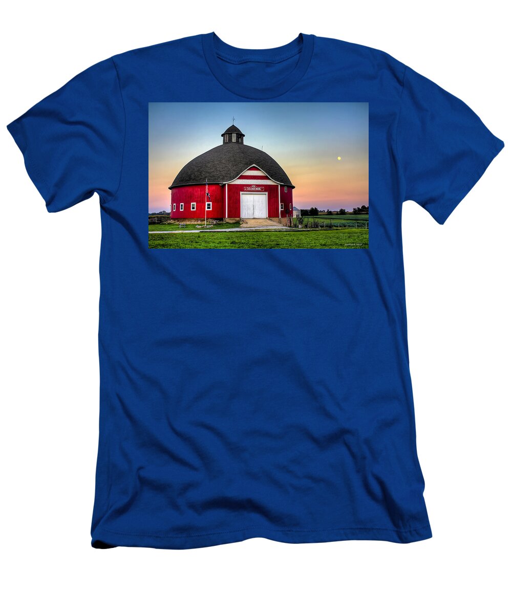 Round Barn T-Shirt featuring the photograph Moon Over Mulberry by Andrea Platt