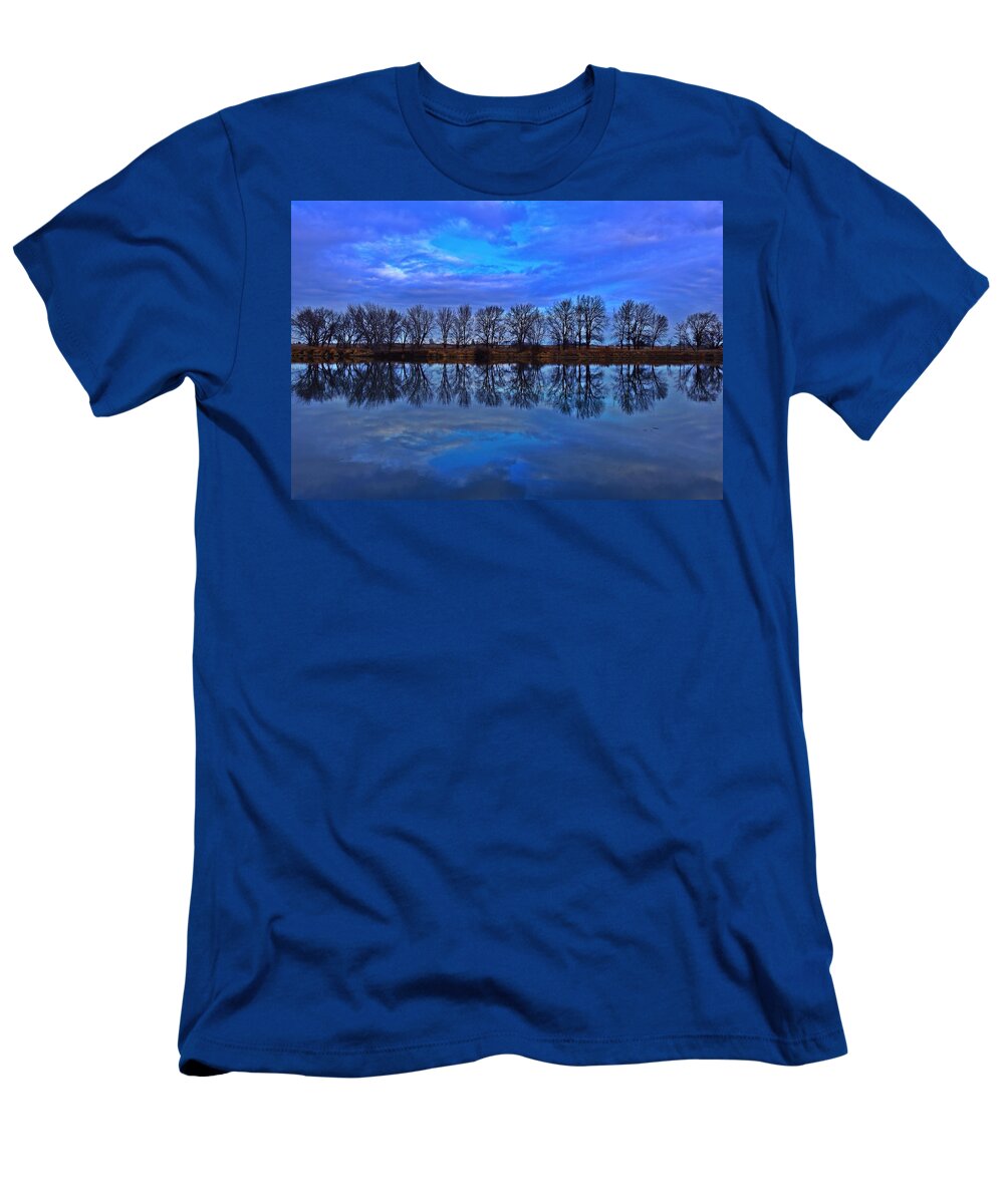Landscape T-Shirt featuring the photograph Blue morning reflection by Lynn Hopwood