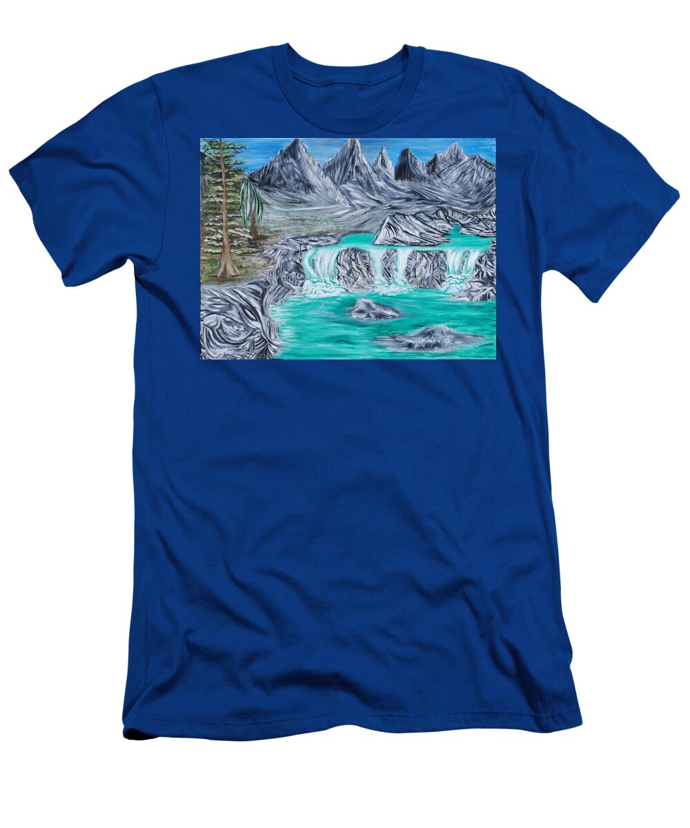 Mountains T-Shirt featuring the painting Mountain Falls by Suzanne Surber