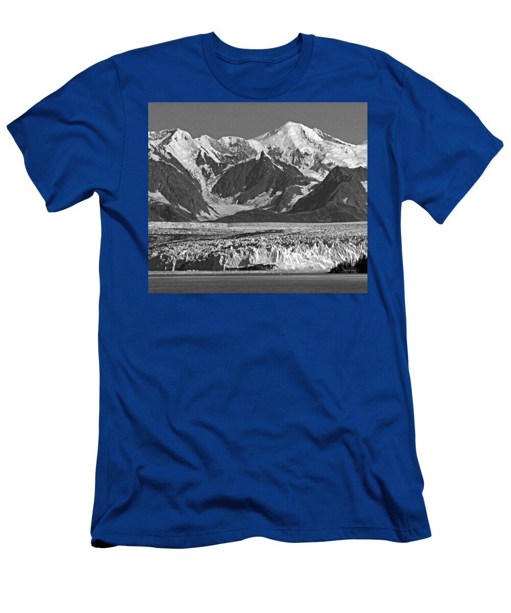 Columbia Glacier T-Shirt featuring the photograph T-M1607-EH-BW-Mt. Marcus baker and Columbia Glacier by Ed Cooper Photography