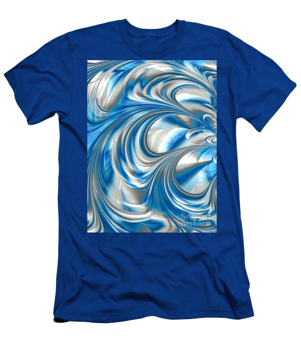 Silver Blue Abstract T-Shirt featuring the digital art Nickel Blue Abstract by John Edwards