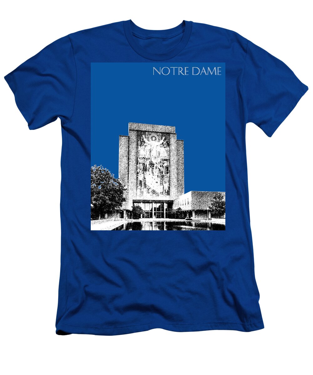 Architecture T-Shirt featuring the digital art Notre Dame University Skyline Hesburgh Library - Royal Blue by DB Artist