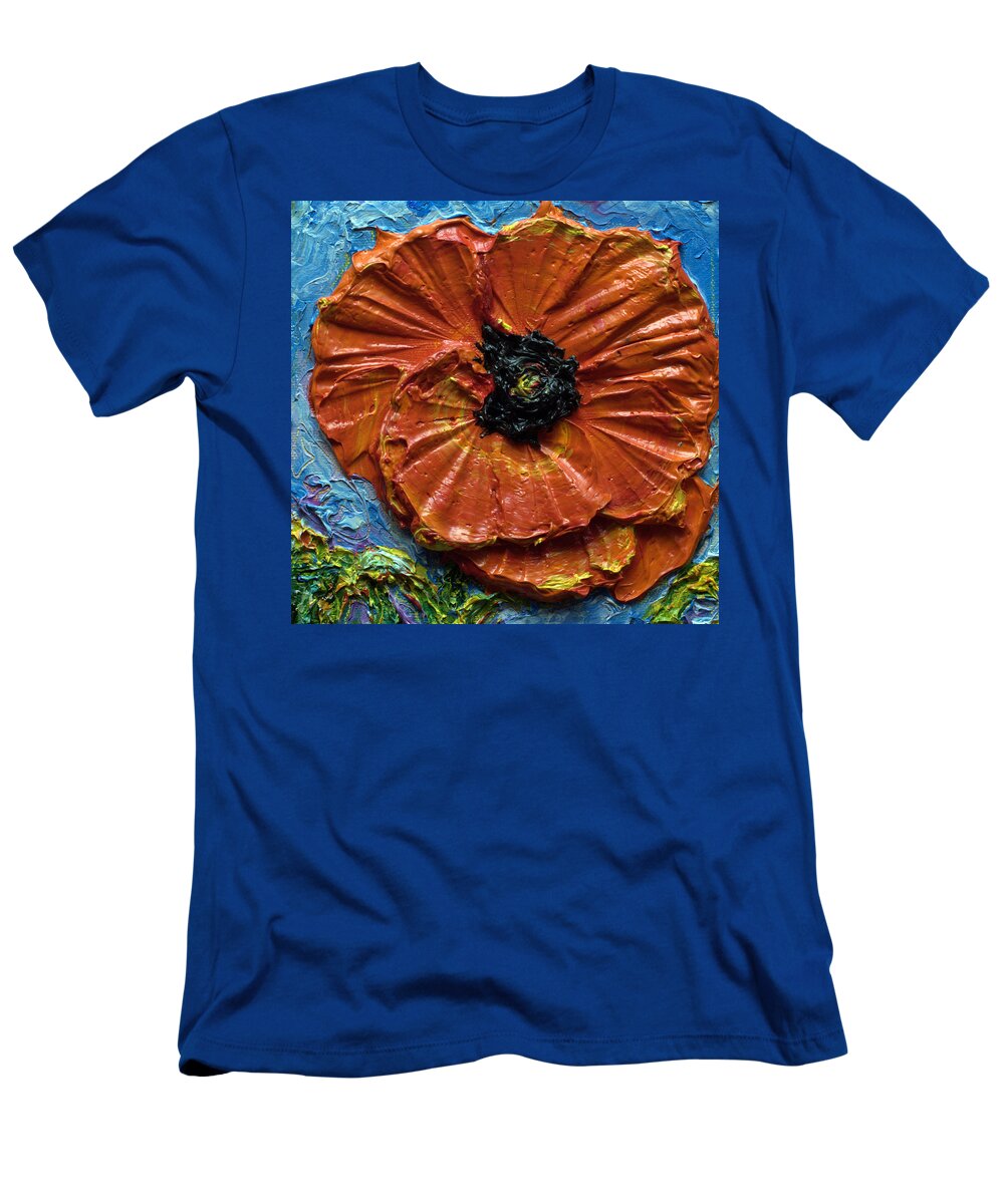 Red T-Shirt featuring the painting Single Red Poppy by Paris Wyatt Llanso
