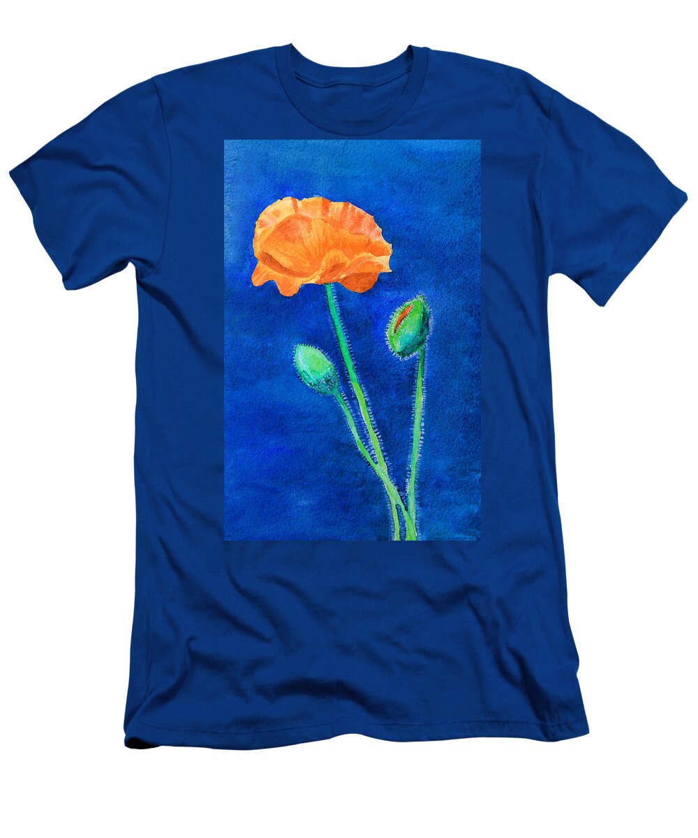 Flower T-Shirt featuring the painting Orange Poppy by Masha Batkova
