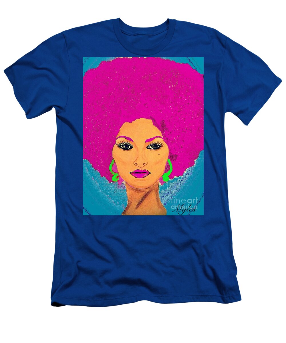Pam Grier T-Shirt featuring the painting Pam Grier Bold Diva c1979 Pop Art by Saundra Myles