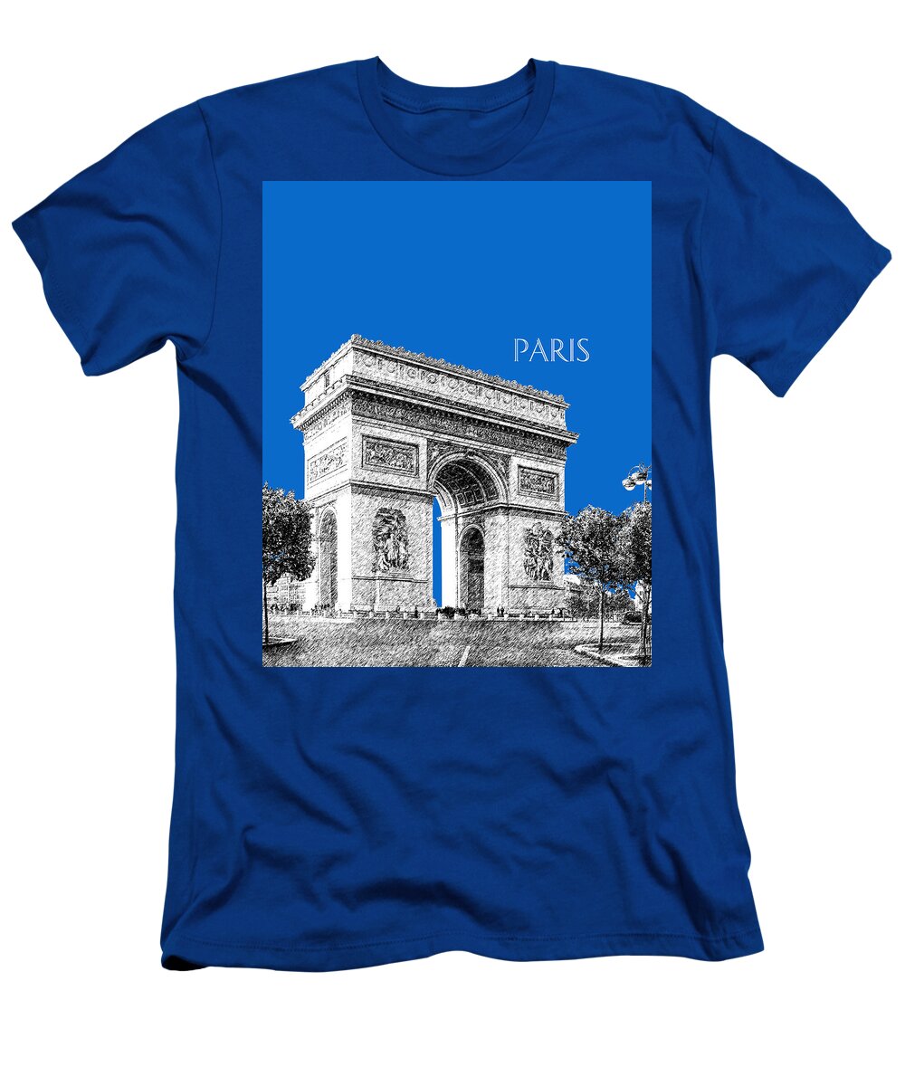 Architecture T-Shirt featuring the digital art Paris Skyline Arc de Triomphe - Blue by DB Artist