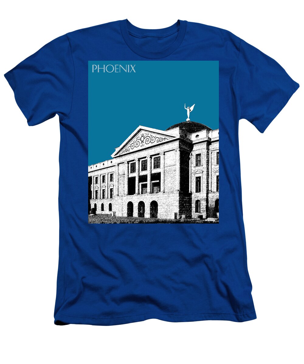 Architecture T-Shirt featuring the digital art Phoenix Skyline Arizona Capital Building - Steel Blue by DB Artist