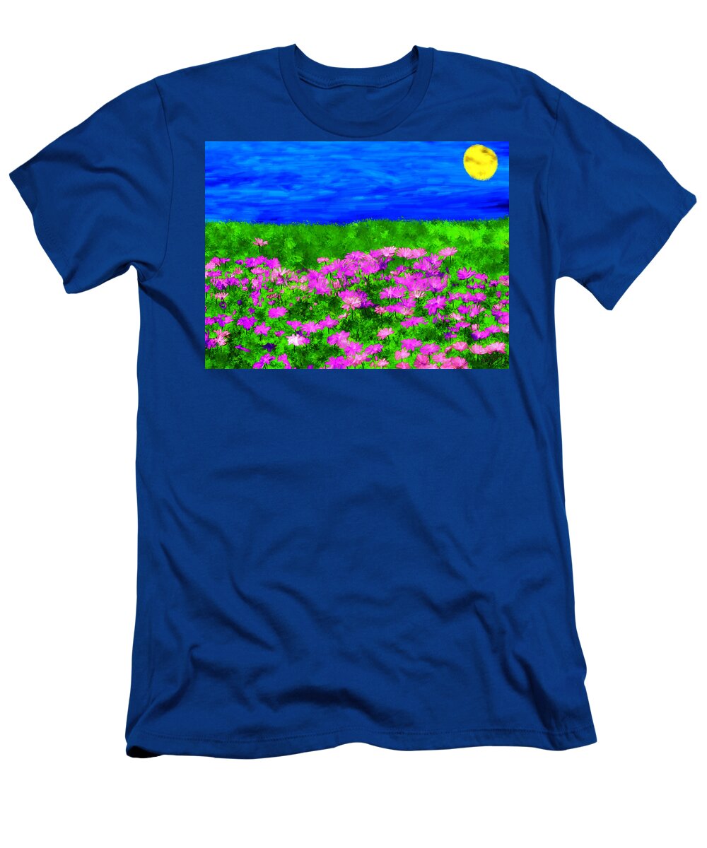 Flowers T-Shirt featuring the painting Pink Field of Flowers by Bruce Nutting