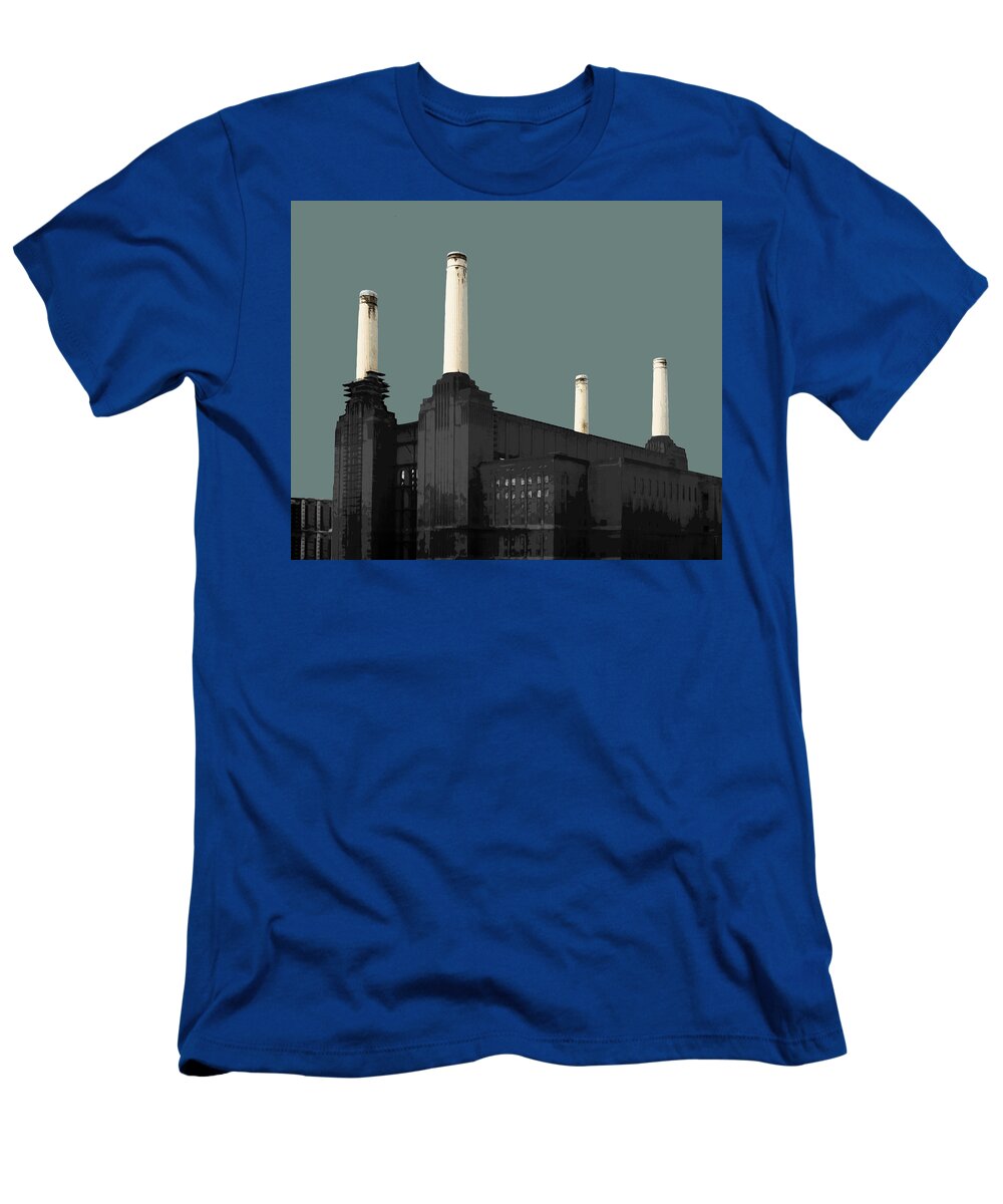 Battersea T-Shirt featuring the mixed media Power - Blue GREY by Big Fat Arts