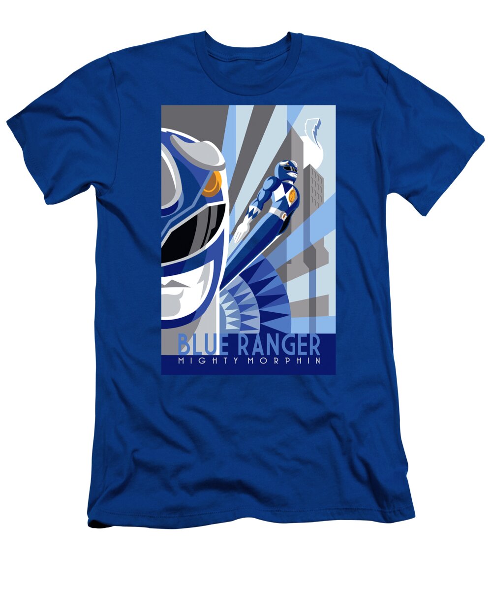  T-Shirt featuring the digital art Power Rangers - Blue Ranger Deco by Brand A