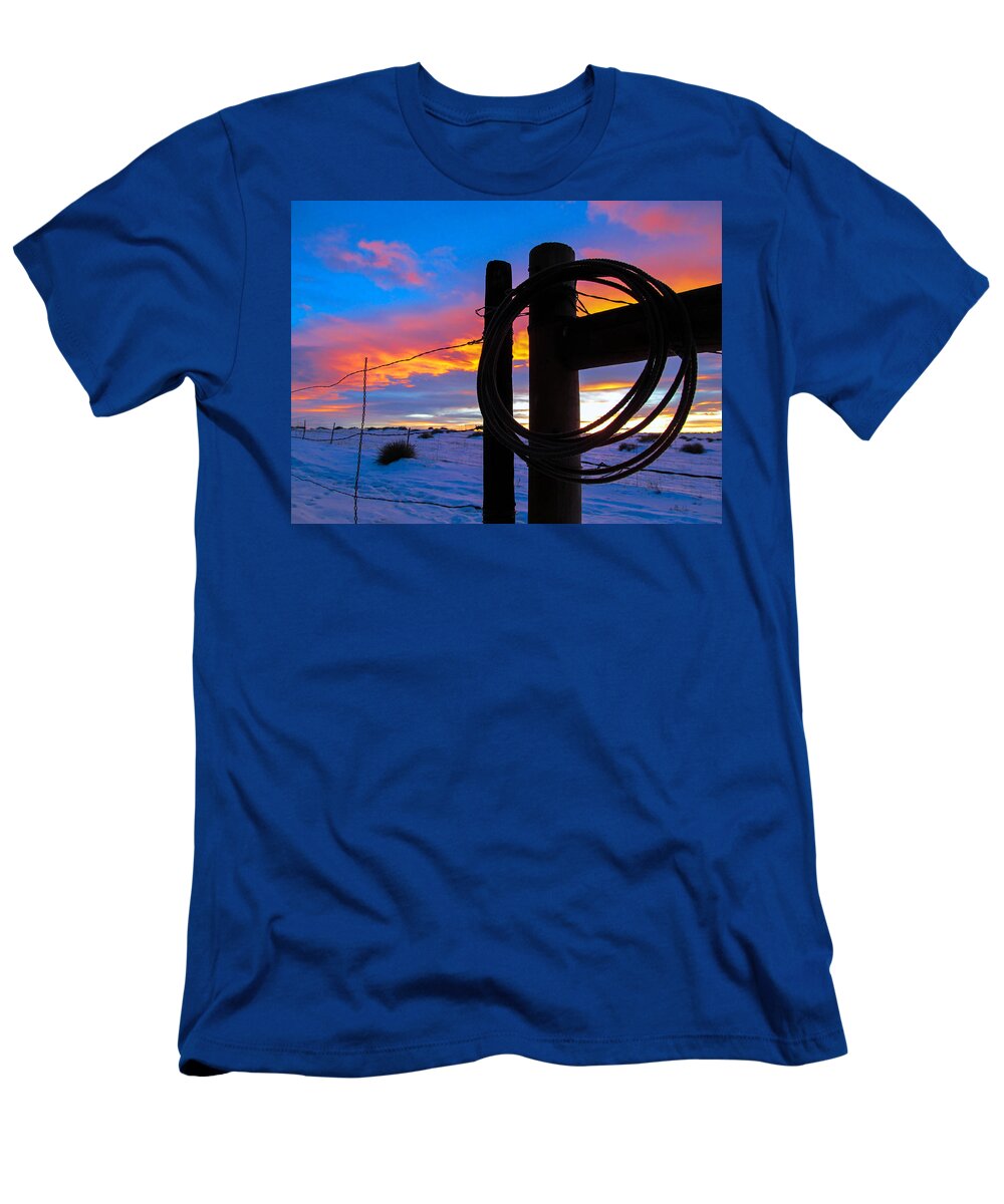 Sunset T-Shirt featuring the photograph Prairie Fence Sunset by Dawn Key