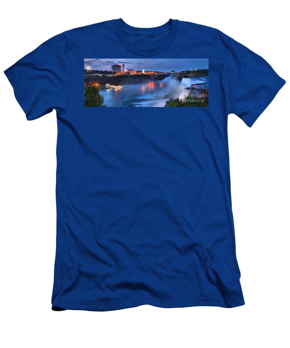 Niagara Falls Panorama T-Shirt featuring the photograph Prospect Point Panorama At Niagara Falls by Adam Jewell