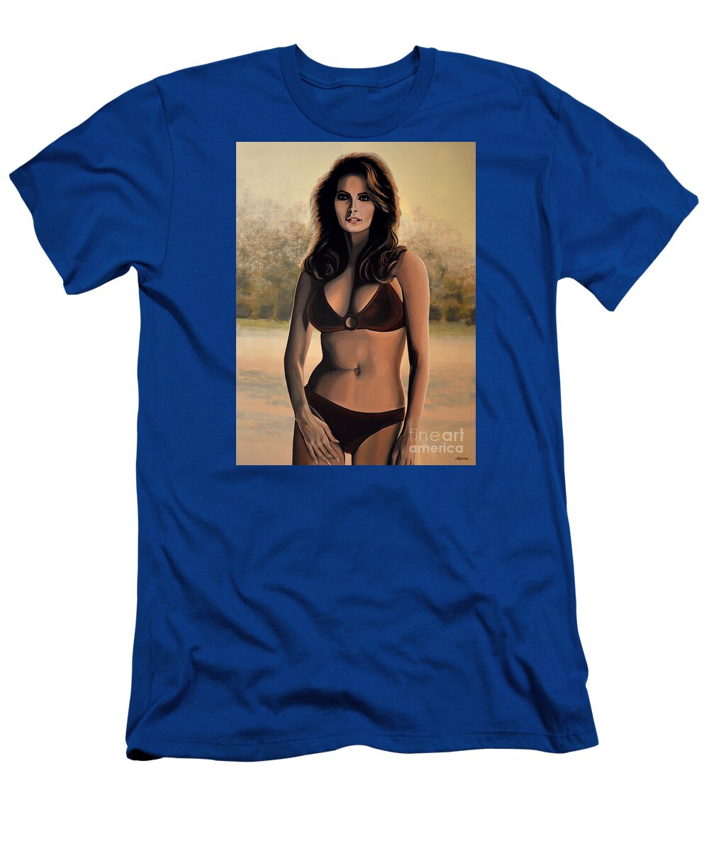 Raquel Welch T-Shirt featuring the painting Raquel Welch 2 by Paul Meijering