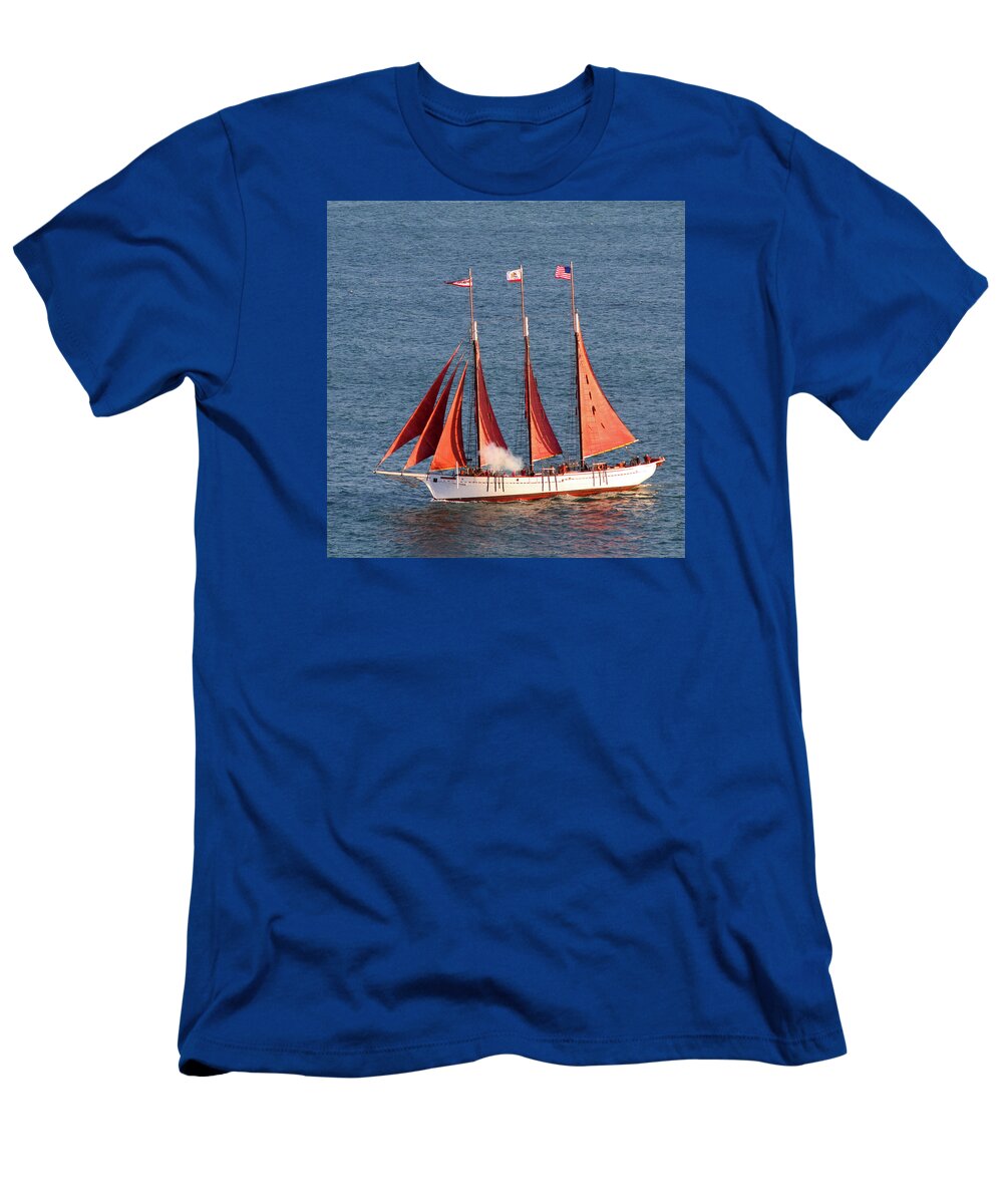 Tall Ships T-Shirt featuring the photograph Red Sails by Art Block Collections