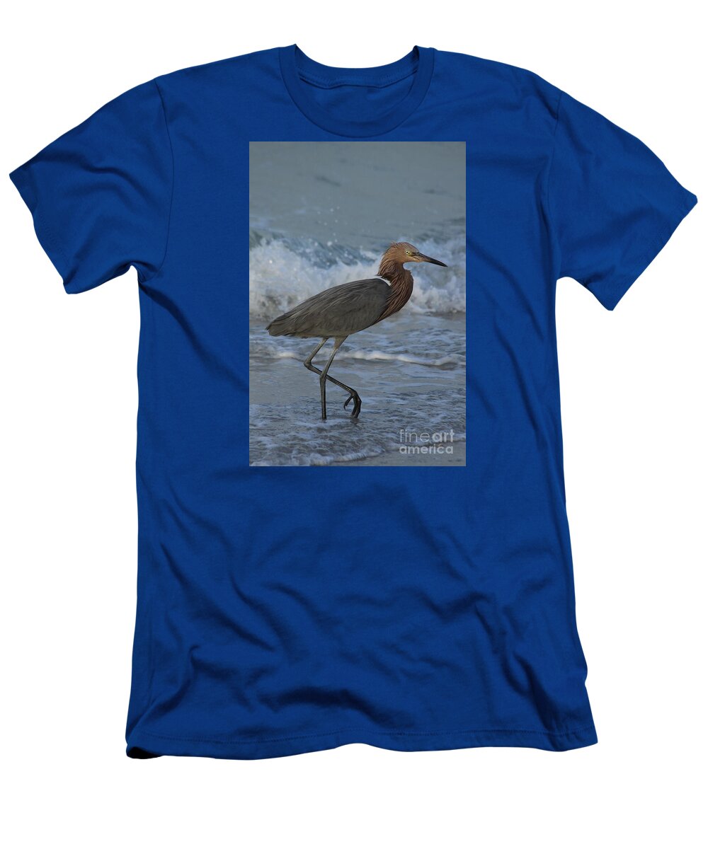 Reddish Egret T-Shirt featuring the photograph Reddish Walking The Surf by Christiane Schulze Art And Photography