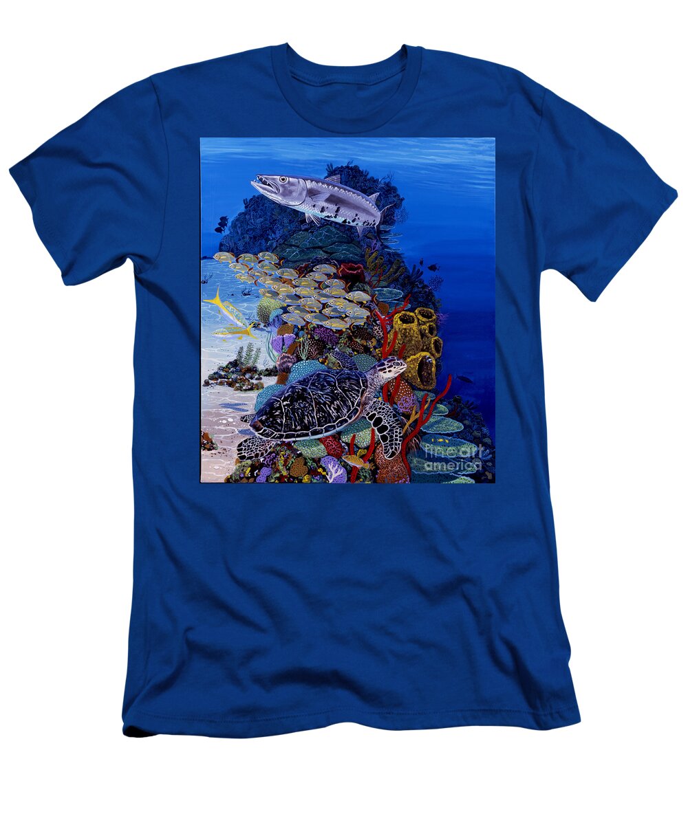 Reef T-Shirt featuring the painting Reefs Edge Re0025 by Carey Chen