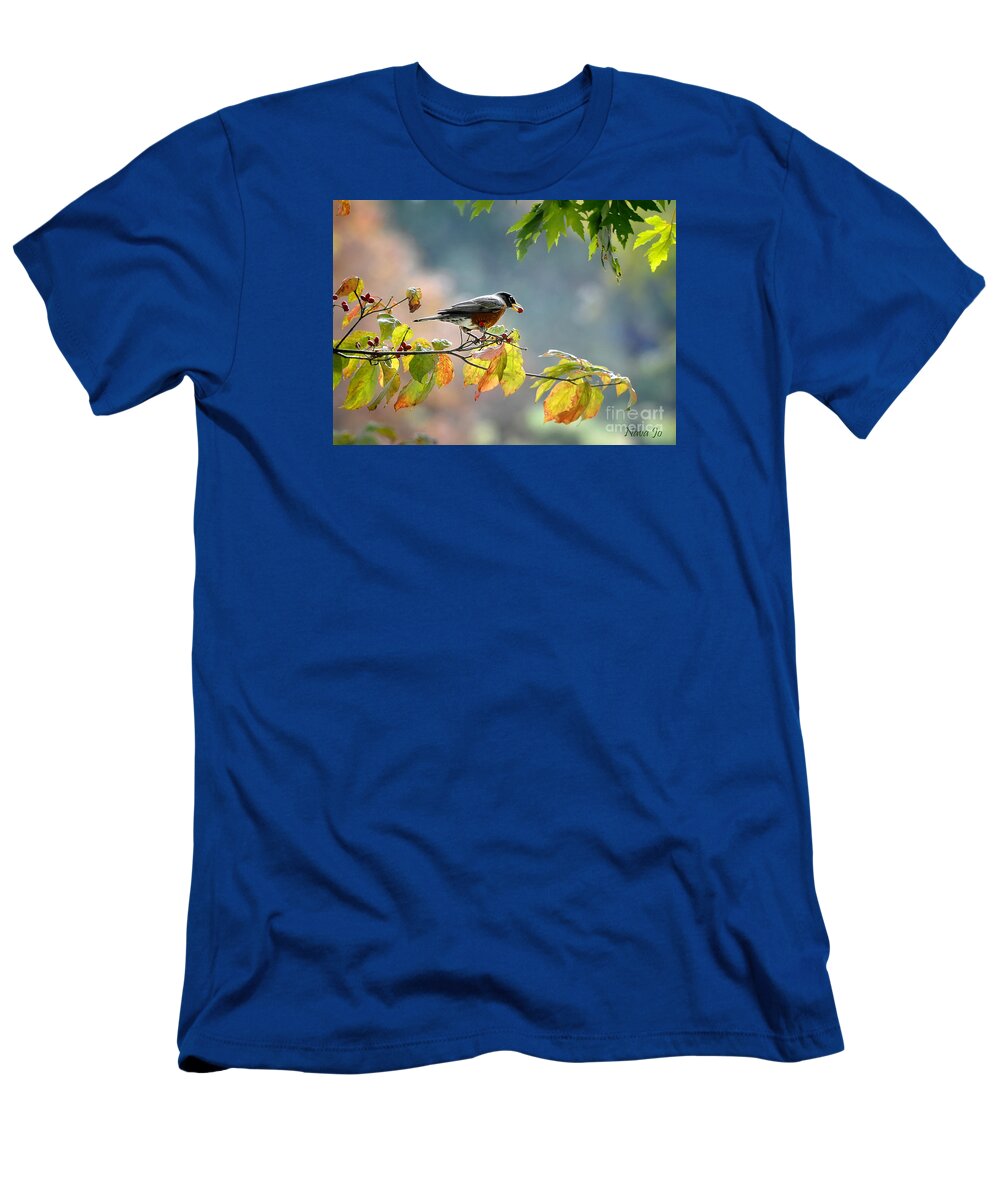 Nature T-Shirt featuring the photograph Robin With Red Berry by Nava Thompson
