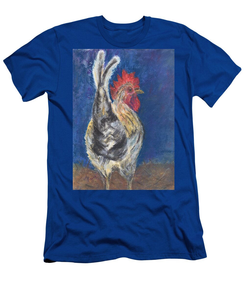 Rooster T-Shirt featuring the mixed media Rooster by Anna Ruzsan