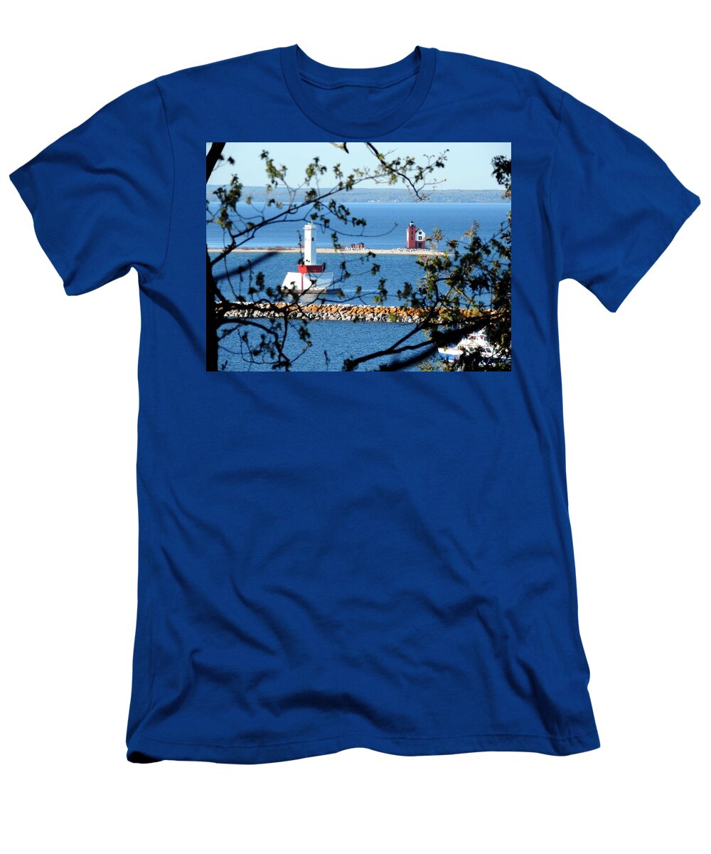 Lighthouses T-Shirt featuring the photograph Round Island Lighthouse and Round Island Passage Light by Keith Stokes