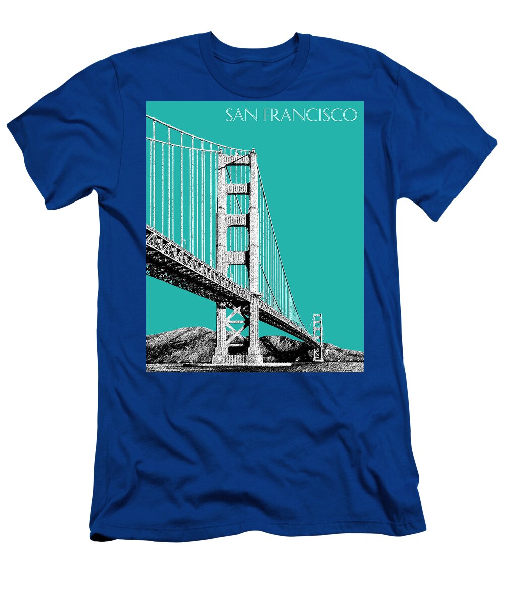 Architecture T-Shirt featuring the digital art San Francisco Skyline Golden Gate Bridge 2 - Teal by DB Artist