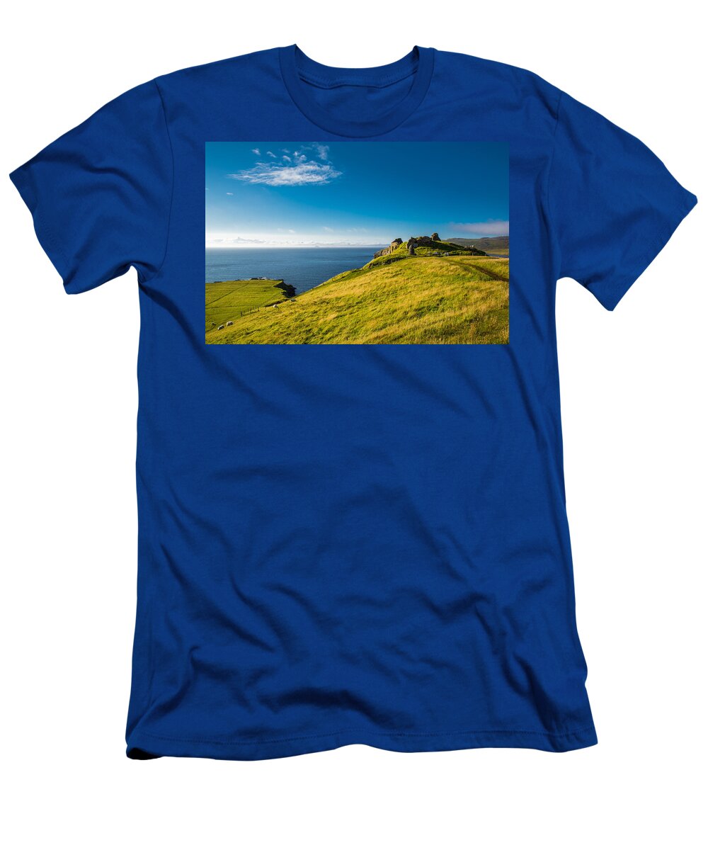 Scotland T-Shirt featuring the photograph Scottish Coast With Castle Ruin by Andreas Berthold