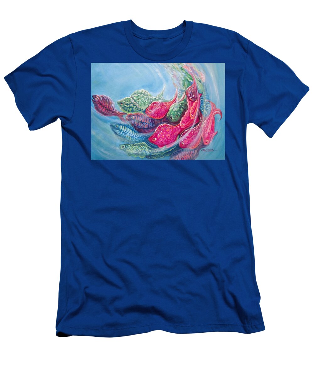 Fish T-Shirt featuring the painting Sea Swirls by Carol Allen Anfinsen