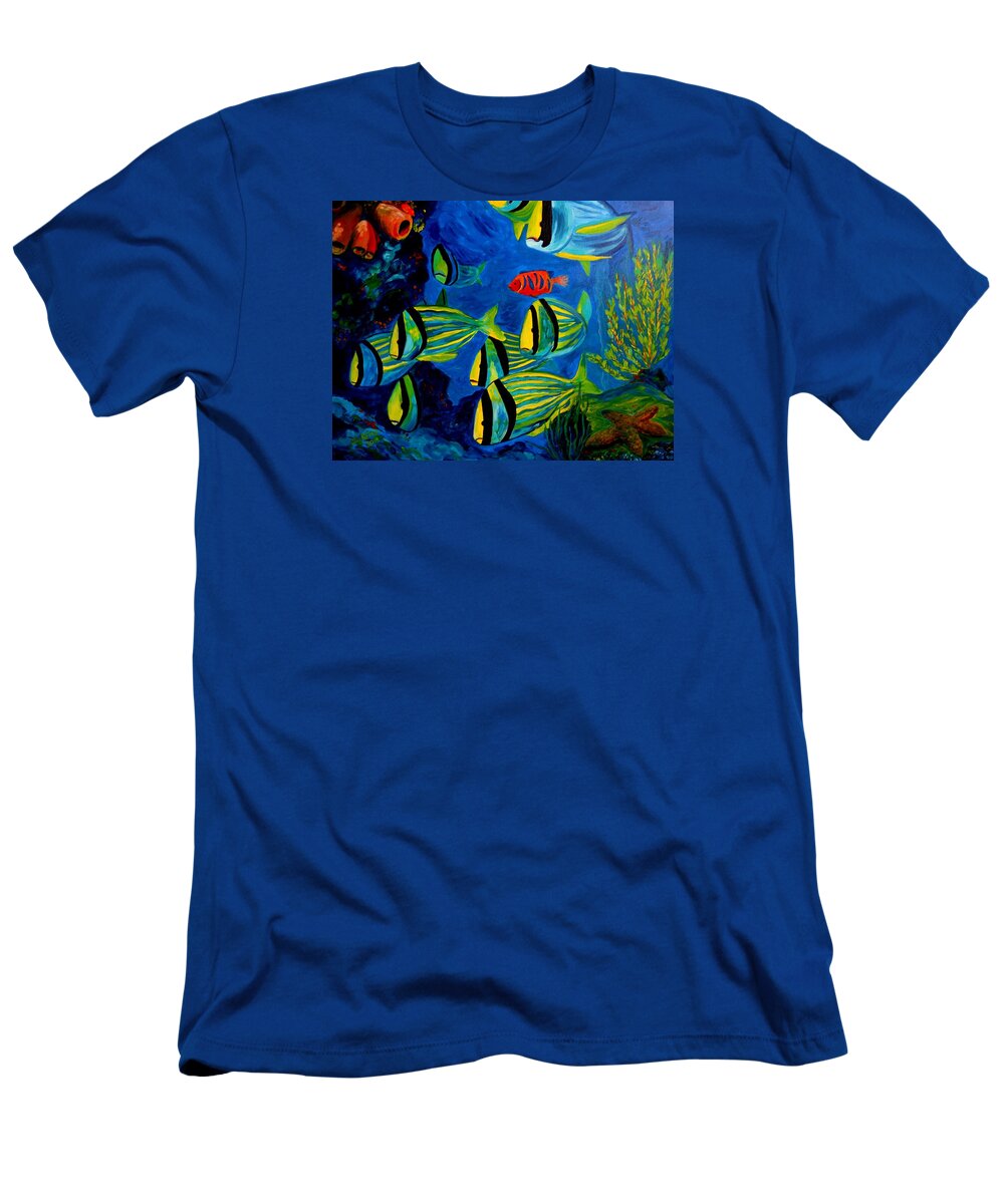 Fish T-Shirt featuring the painting Serious Stripes - Colorful fish by Julie Brugh Riffey