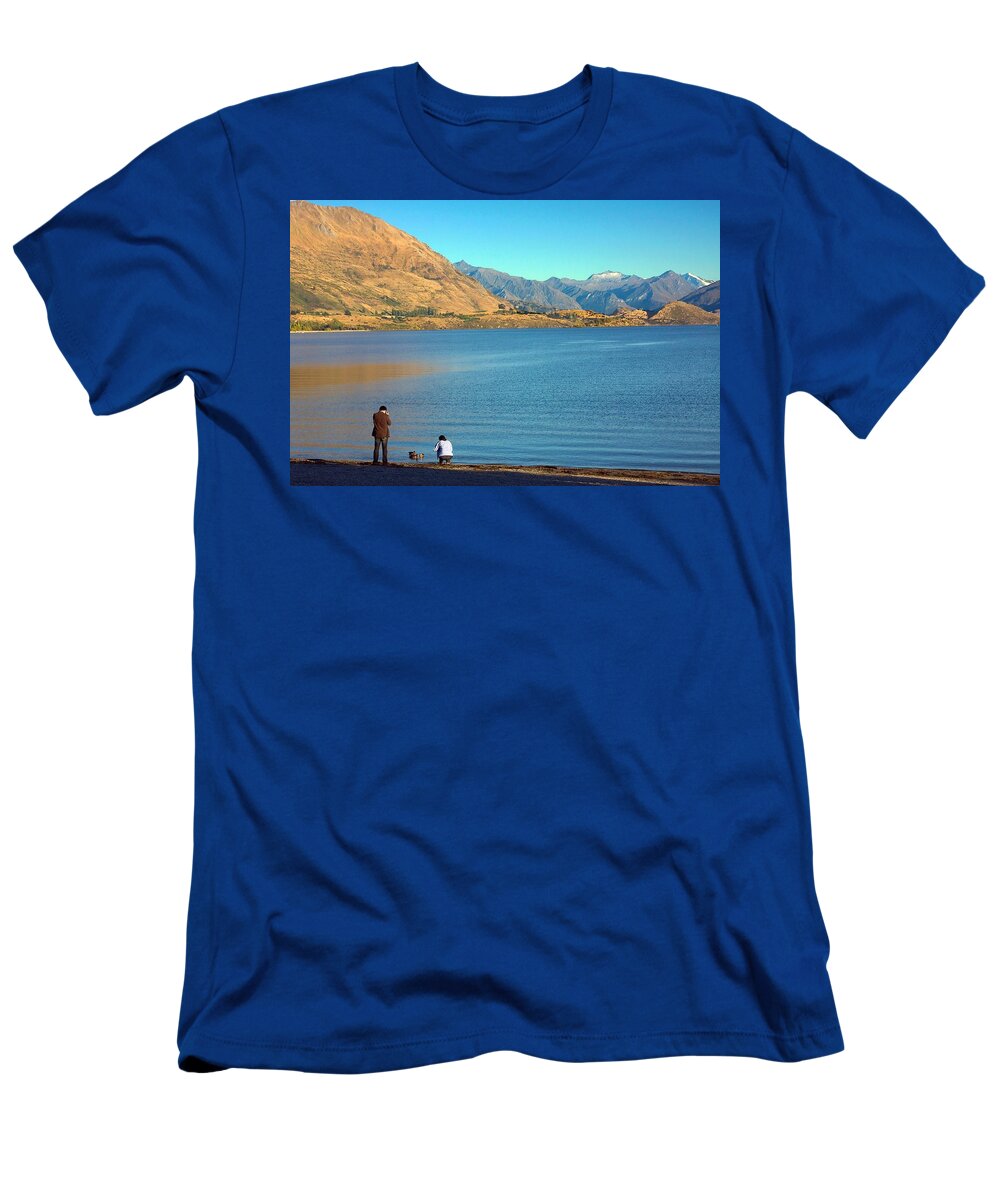 New Zealand T-Shirt featuring the photograph Shooting Ducks on Lake Wanaka by Stuart Litoff