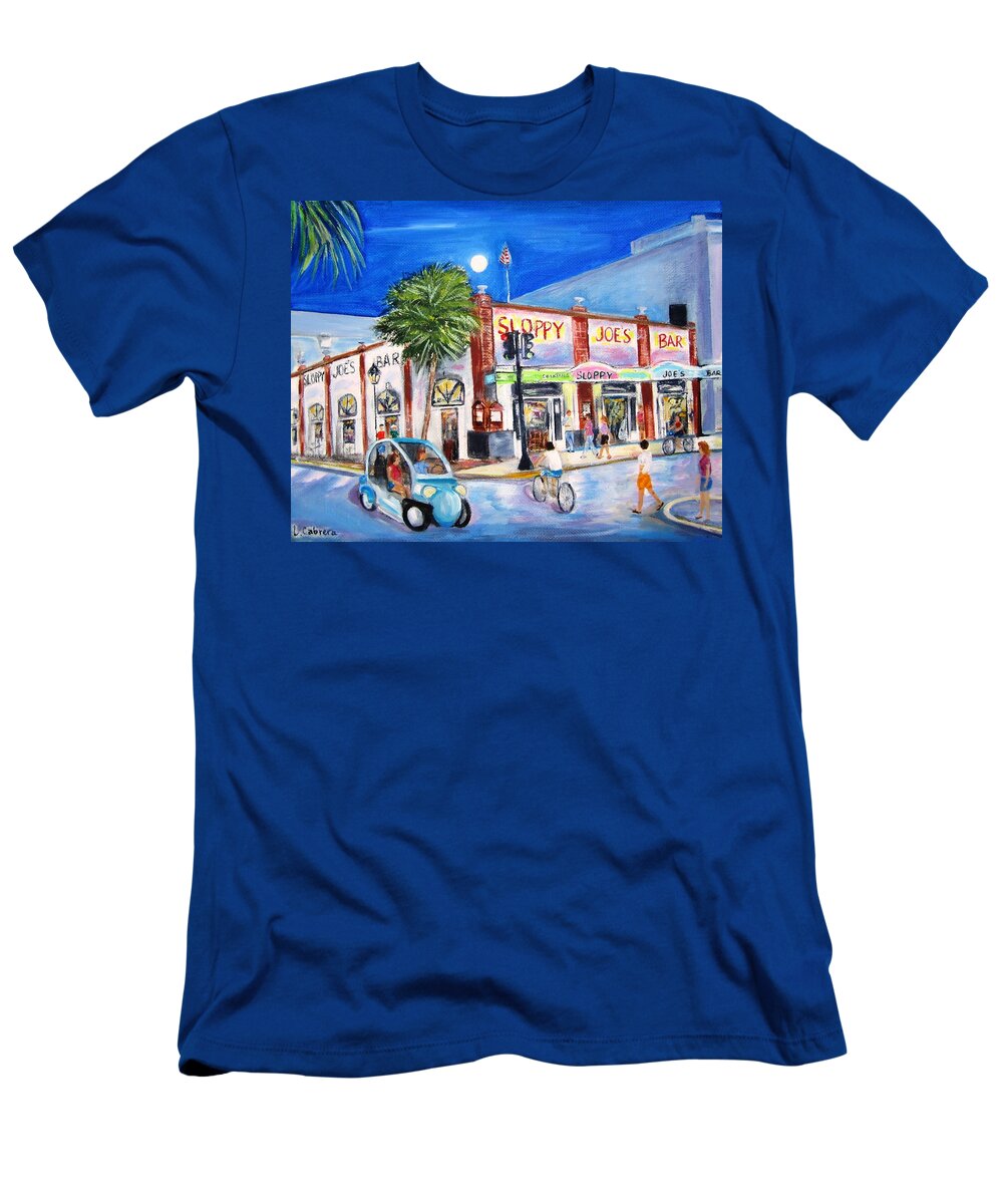 Key West T-Shirt featuring the painting Sloppy's Nightlife by Linda Cabrera