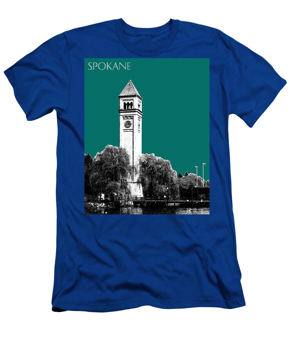 Architecture T-Shirt featuring the digital art Spokane Skyline Clock Tower - Sea Green by DB Artist