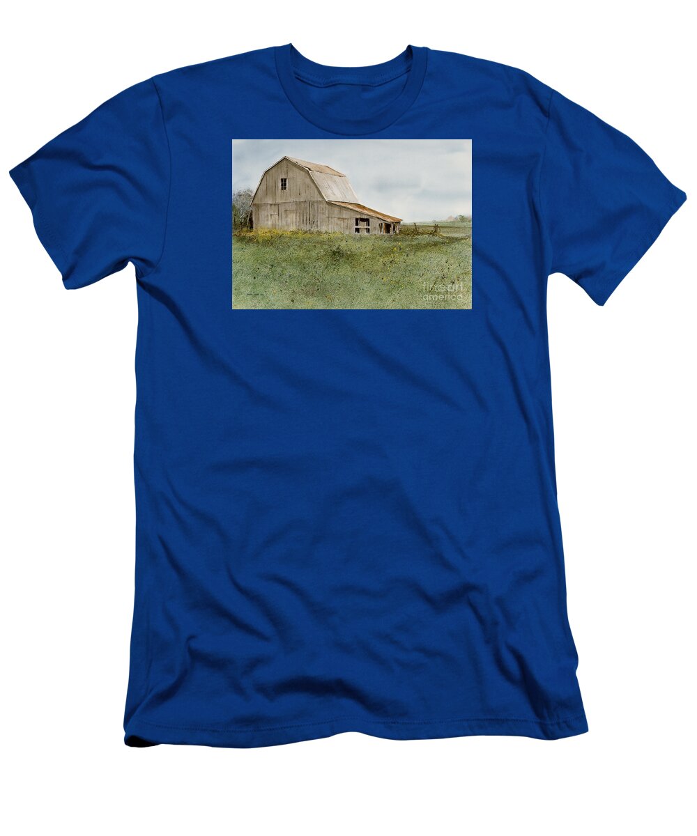 Springtime In Northeastern Oklahoma Finds This Old Barn Surrounded By The First Flowers Of The New Season. T-Shirt featuring the painting Spring Bouquet by Monte Toon