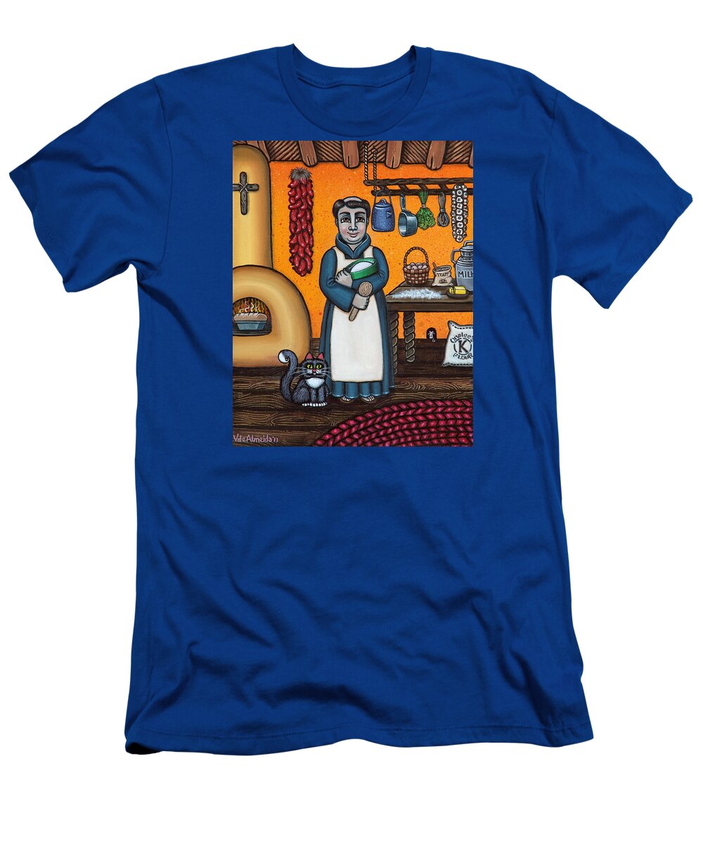 San Pascual T-Shirt featuring the painting St. Pascual Making Bread by Victoria De Almeida