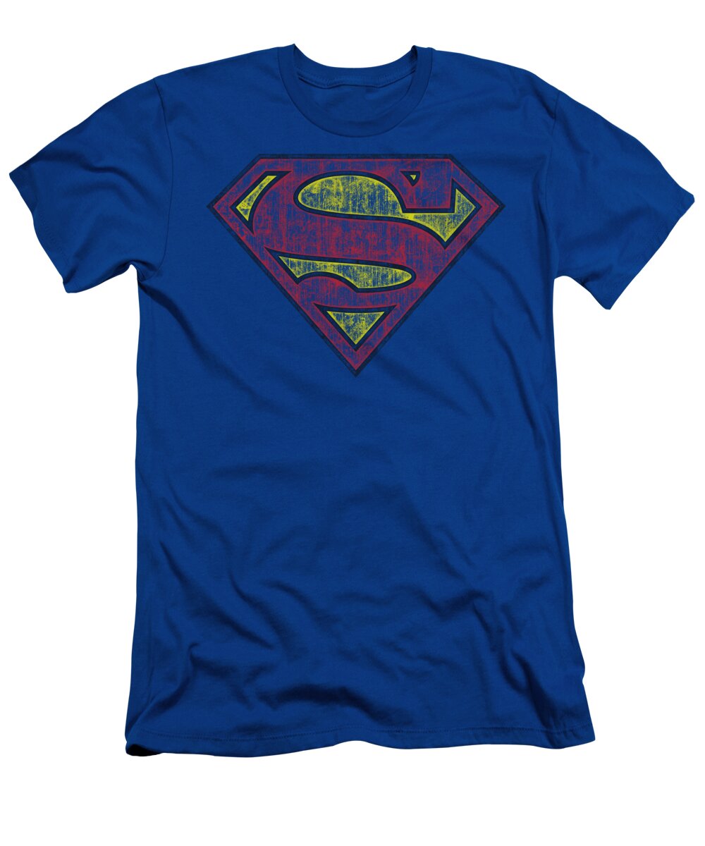 Superman T-Shirt featuring the digital art Superman - Tattered Shield by Brand A