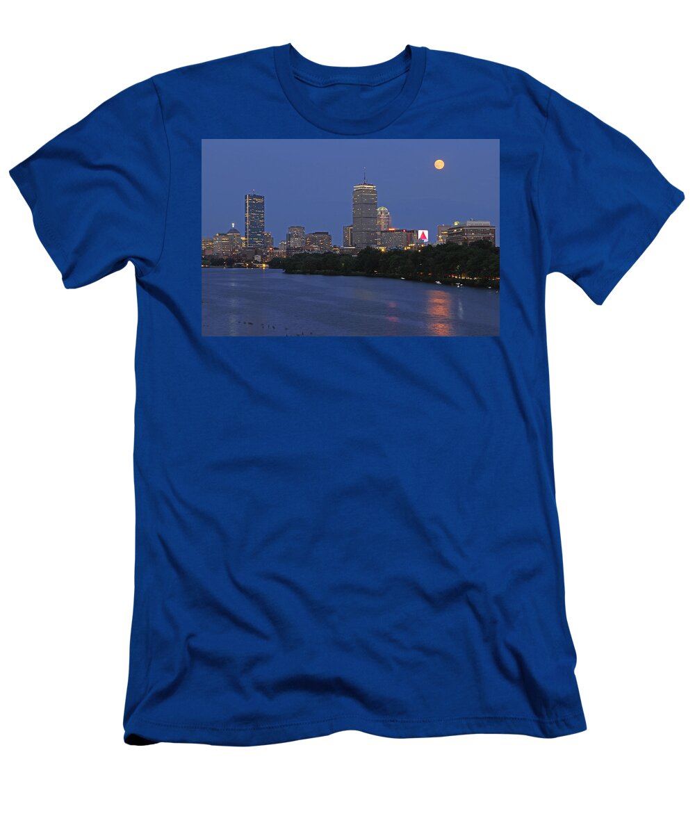 Boston T-Shirt featuring the photograph Supermoon over Boston by Juergen Roth