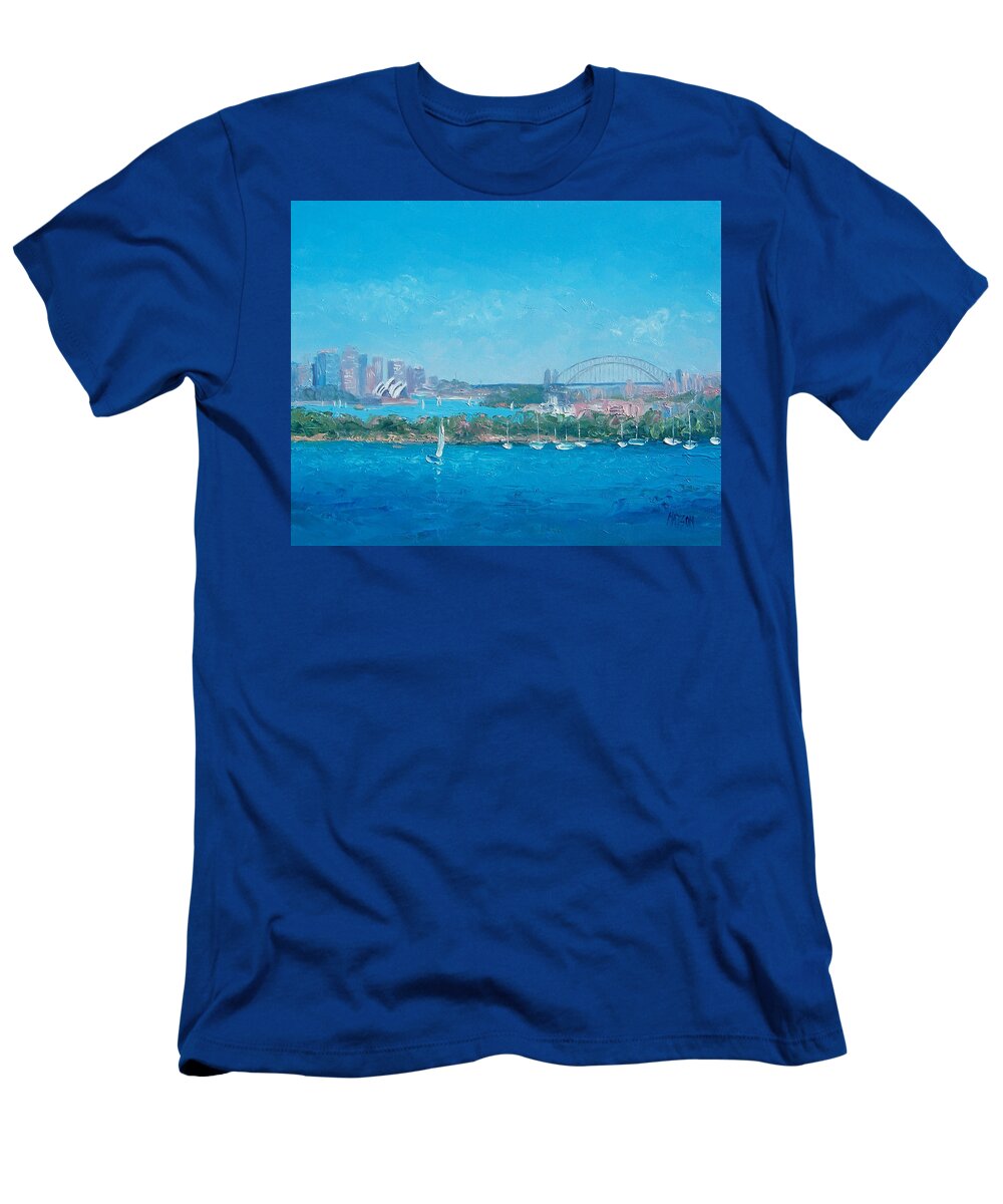Sydney Harbour T-Shirt featuring the painting Sydney Harbour and the Opera House by Jan Matson by Jan Matson