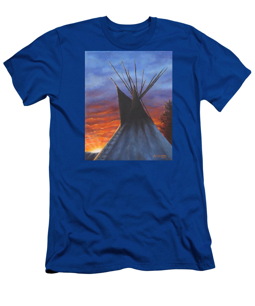 Teepee T-Shirt featuring the painting Teepee at Sunset Part 2 by Kim Lockman