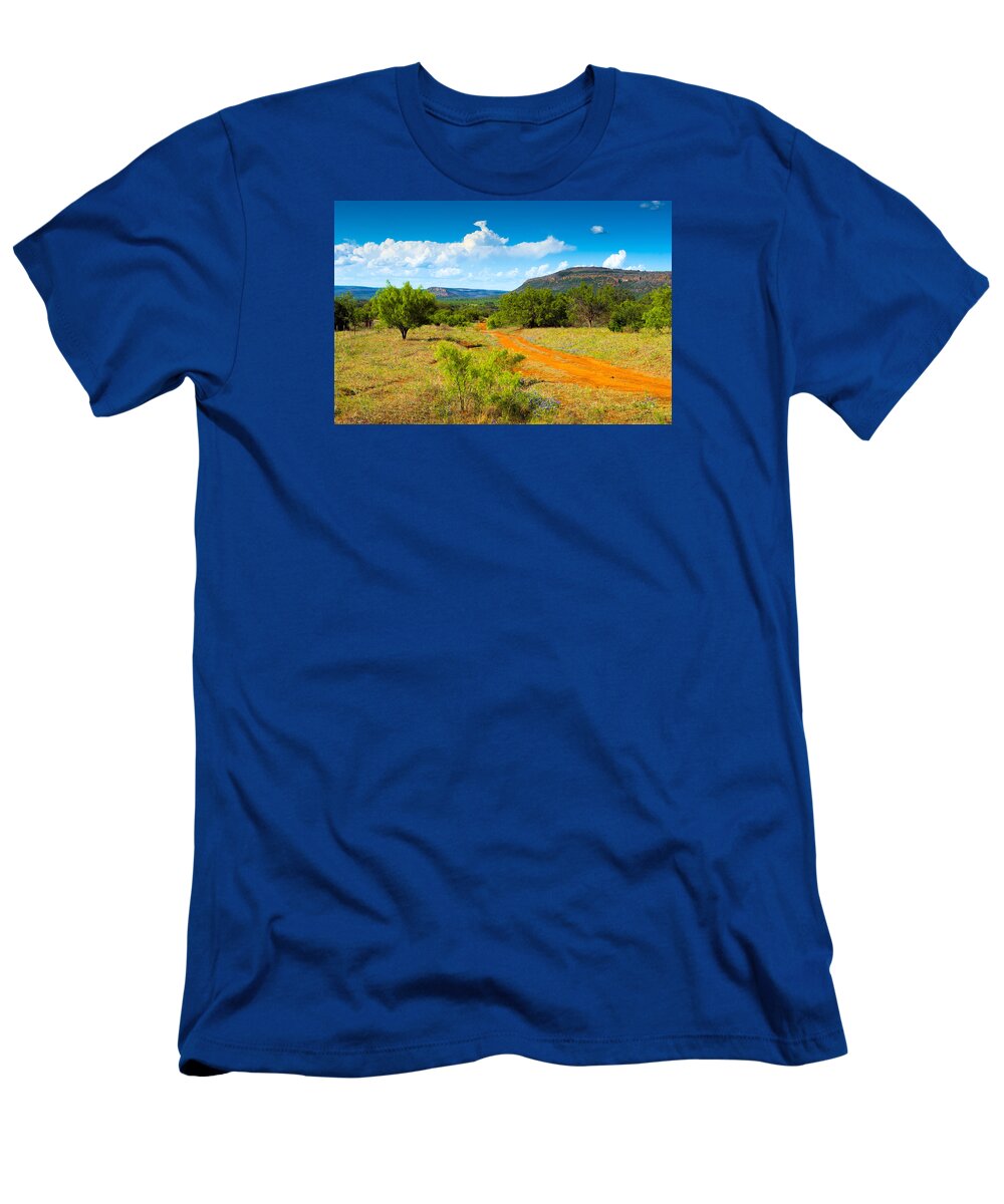 Texas Hill Country T-Shirt featuring the photograph Texas Hill Country Red Dirt Road by Darryl Dalton