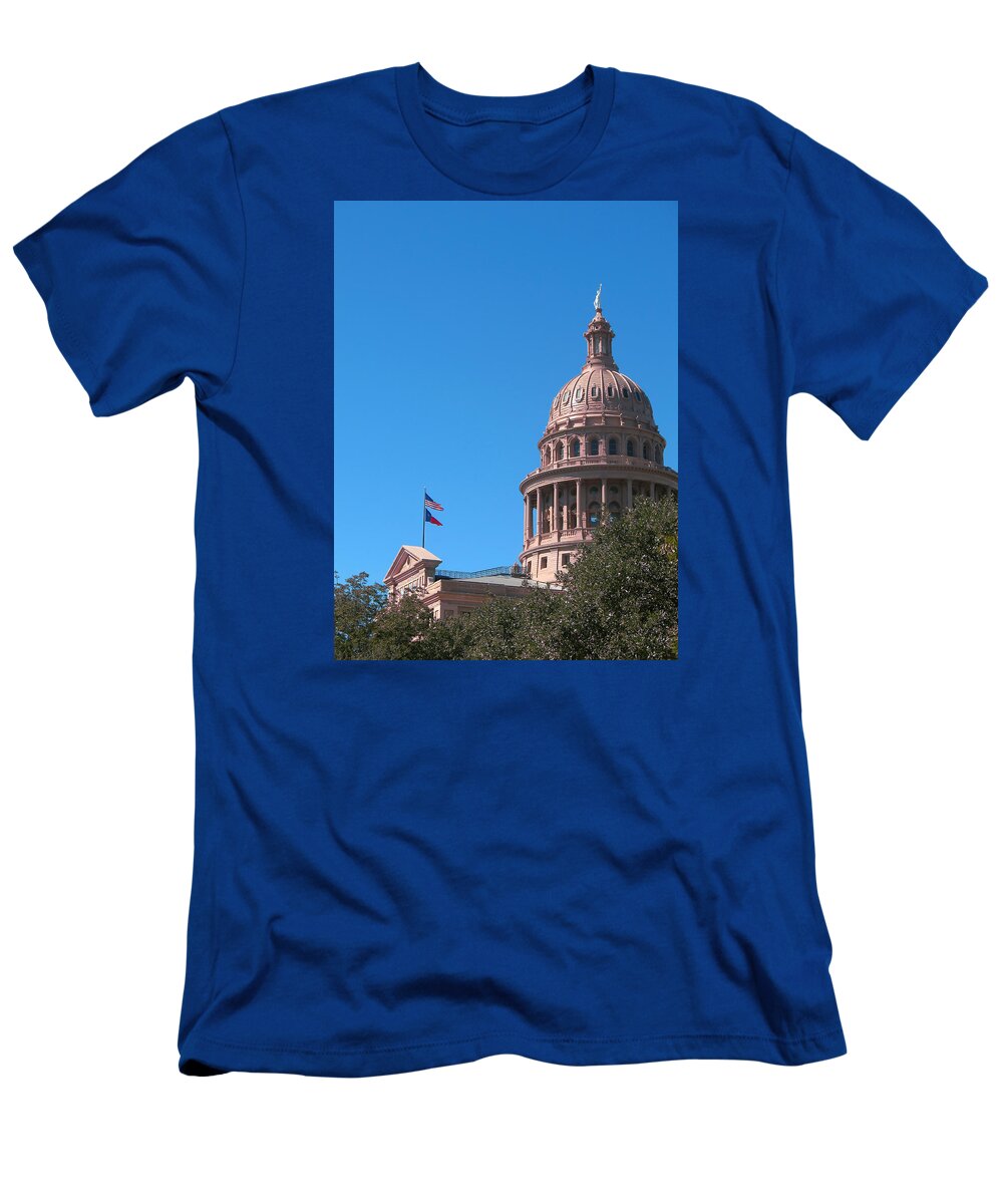 Texas State Capitol T-Shirt featuring the photograph Texas State Capitol With Pediment by Connie Fox