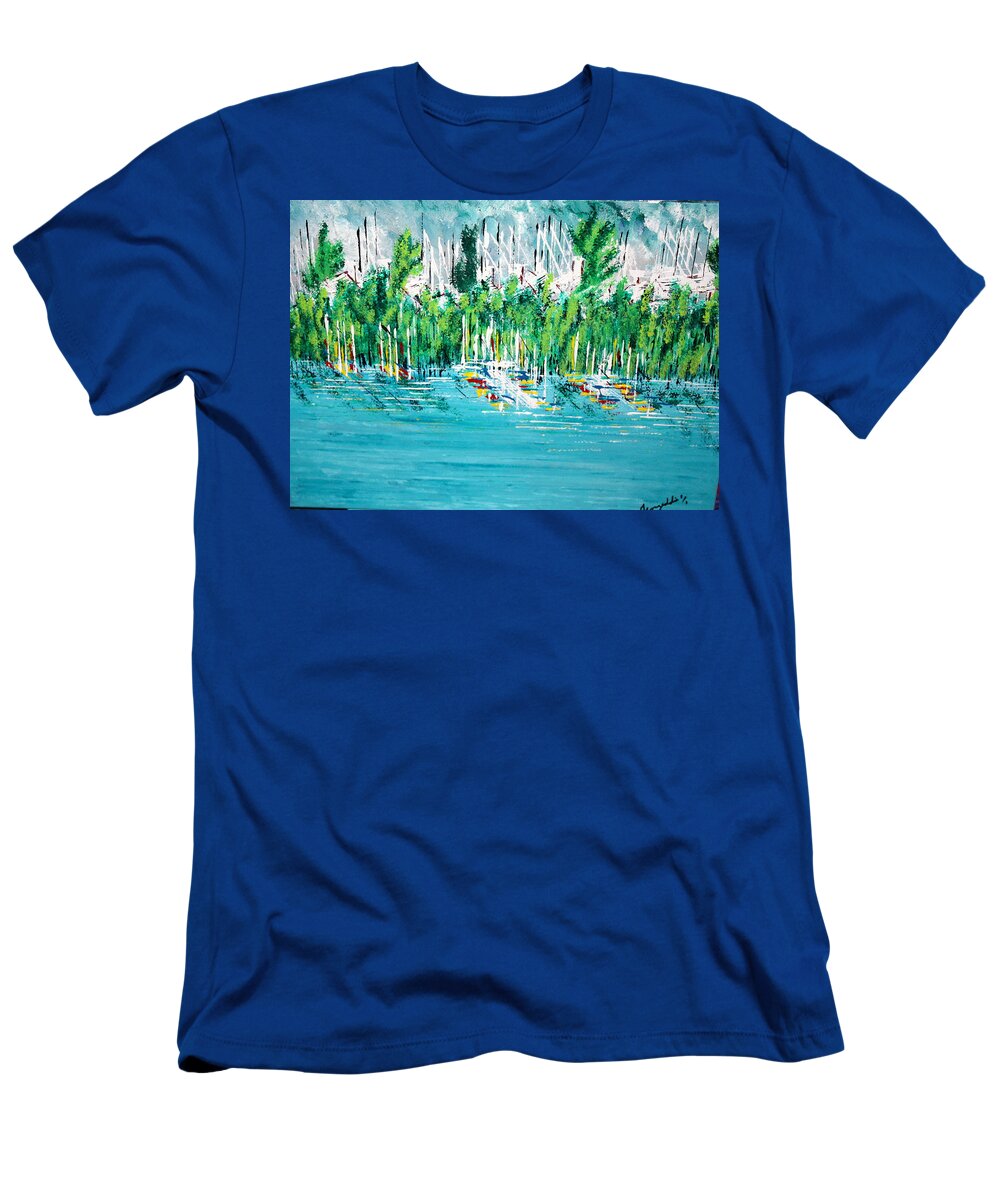 Docks T-Shirt featuring the painting The Docks by George Riney