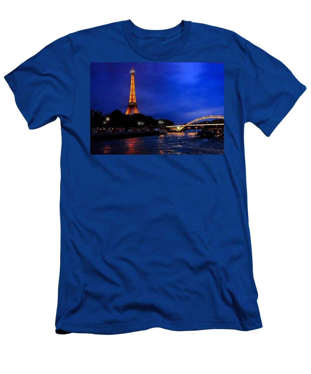 Crystal T-Shirt featuring the photograph The Eiffel Tower on the Seine at the Blue Hour by Mitchell R Grosky