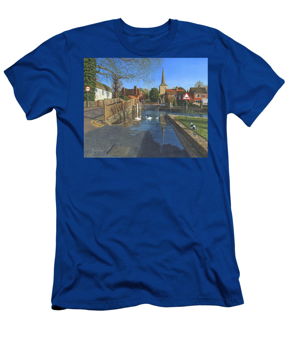 Eynsford T-Shirt featuring the painting The Ford at Eynsford Kent by Richard Harpum