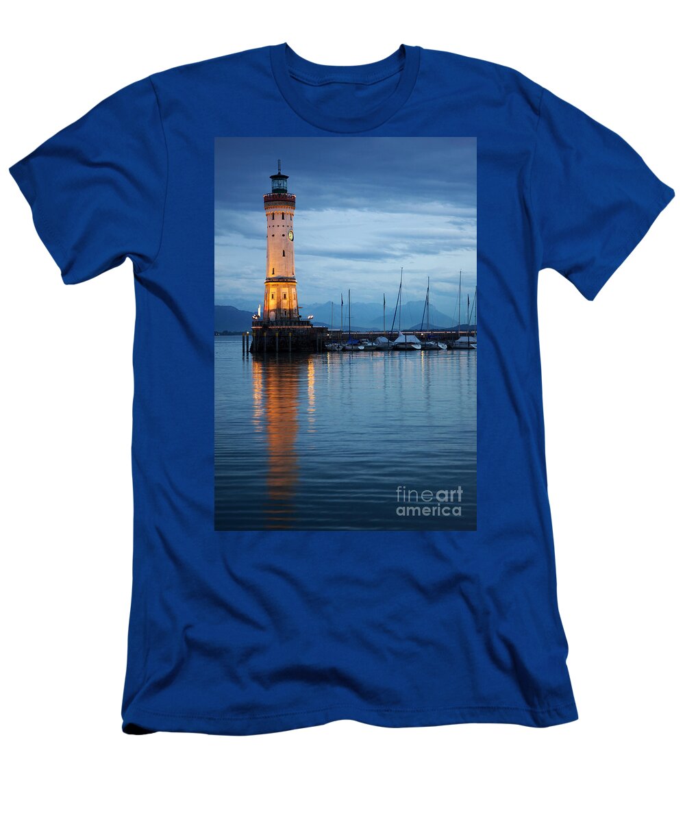 Lindau T-Shirt featuring the photograph The lighthouse of Lindau by night by Nick Biemans