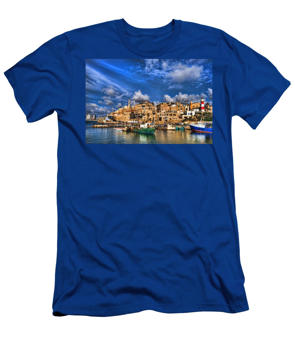 Israel T-Shirt featuring the photograph The Ancient Jaffa Port of Legends and Conquerors by Ron Shoshani